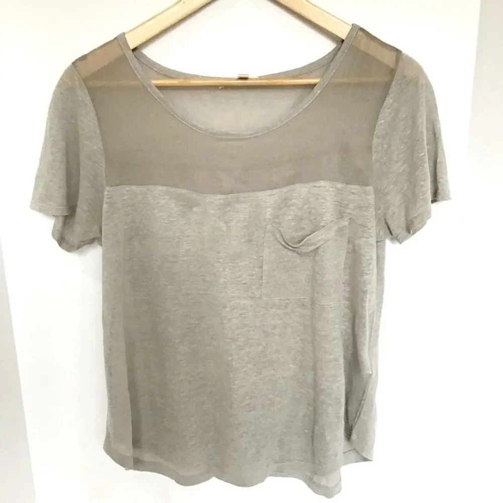 SOFT JOIE Rhett Top Linen Grey Green Shirt XS